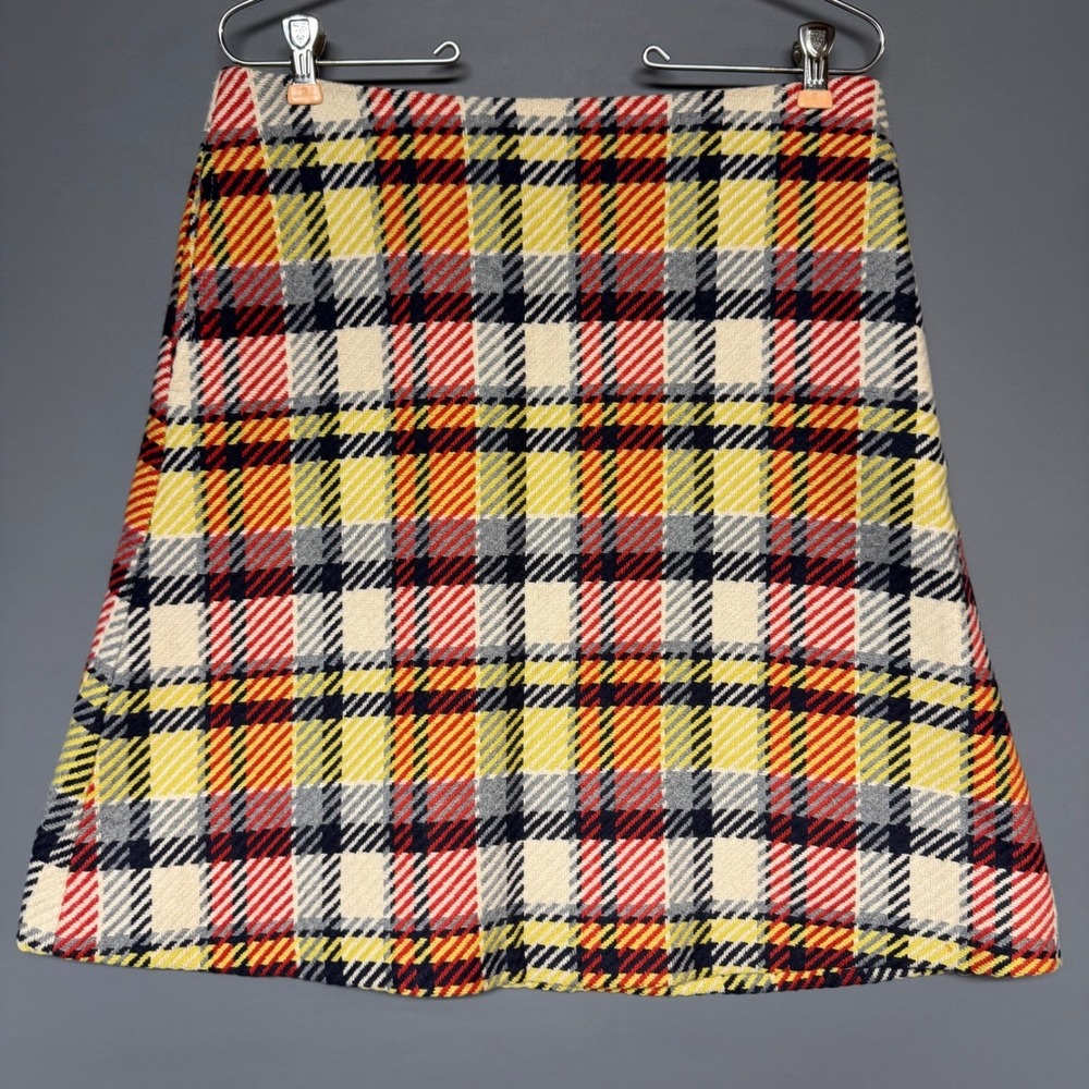 Boden‎ Multi Color Plaid Wool Blend A-Line Mini Skirt Yellow Red US 8